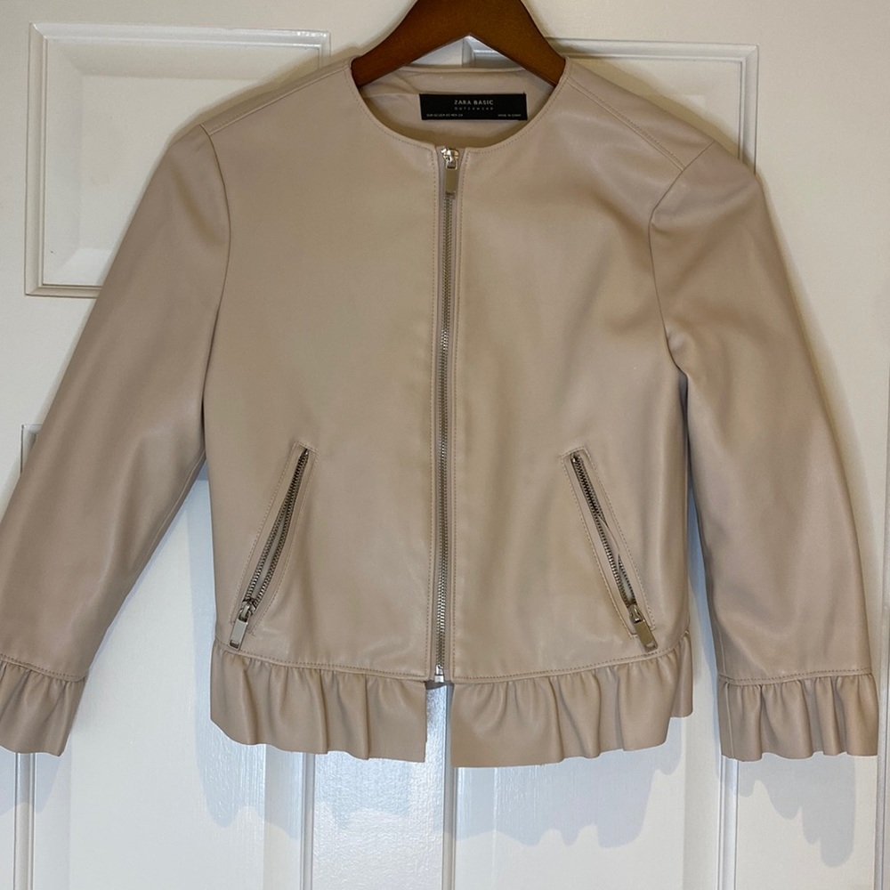 Zara Basic Outerwear - Pale Pink Synthetic Leather Jacket, Size XS